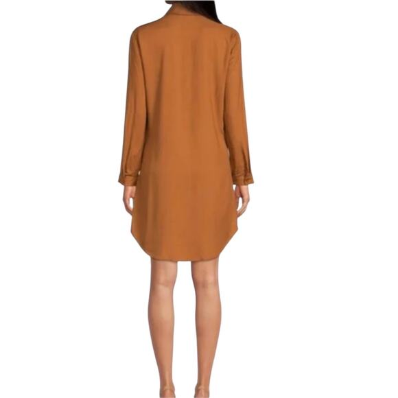 Gianni Bini Long Sleeve Dress Draped Button Down Large Brown New - Picture 2 of 10